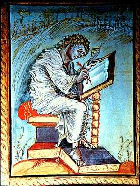 'Евангелист Матфей', миниатюра Евангелия архиепископа Эбоо
Реймсского, Муниципальная библиотека, Эперне (Eperney), 816 - 840 гг.