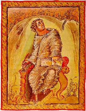 'Евангелист Марк', миниатюра Евангелия архиепископа Эбоо
Реймсского, Муниципальная библиотека, Эперне (Eperney), 816 - 840 гг.